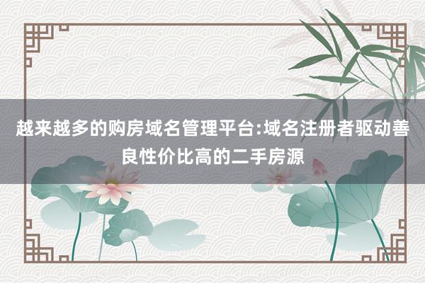 越来越多的购房域名管理平台:域名注册者驱动善良性价比高的二手房源
